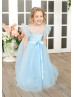 Sky Blue Tulle Puff Sleeves Flower Girl Dress